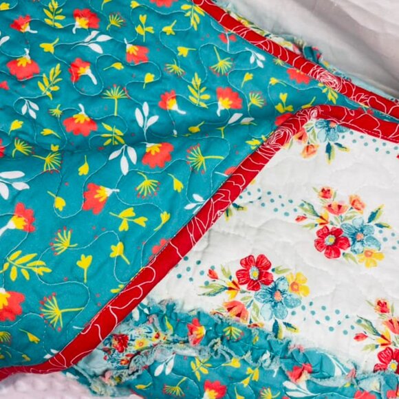 Baby Toddler Crib Quilt Blanket Pioneer Woman Handmade Binding 45"X45" Soft Nice - Picture 7 of 12